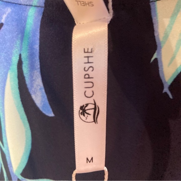 CUPSHE Sz M Tranquil Tropics Round Neckline Shirred One Piece Bathing suit NEW - Picture 11 of 13